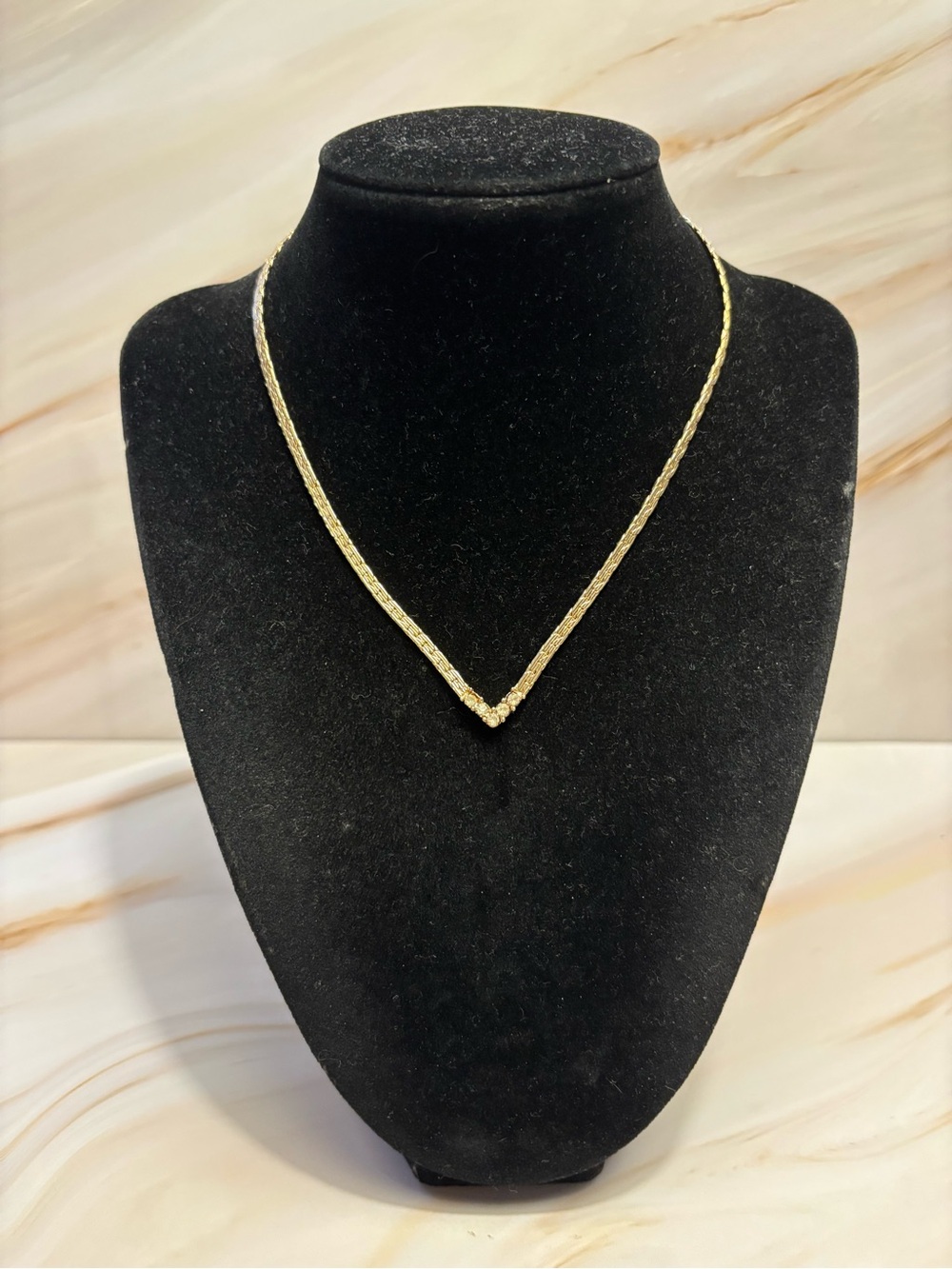 Beeline Gold-Tone Crystal V-Point Necklace 15”